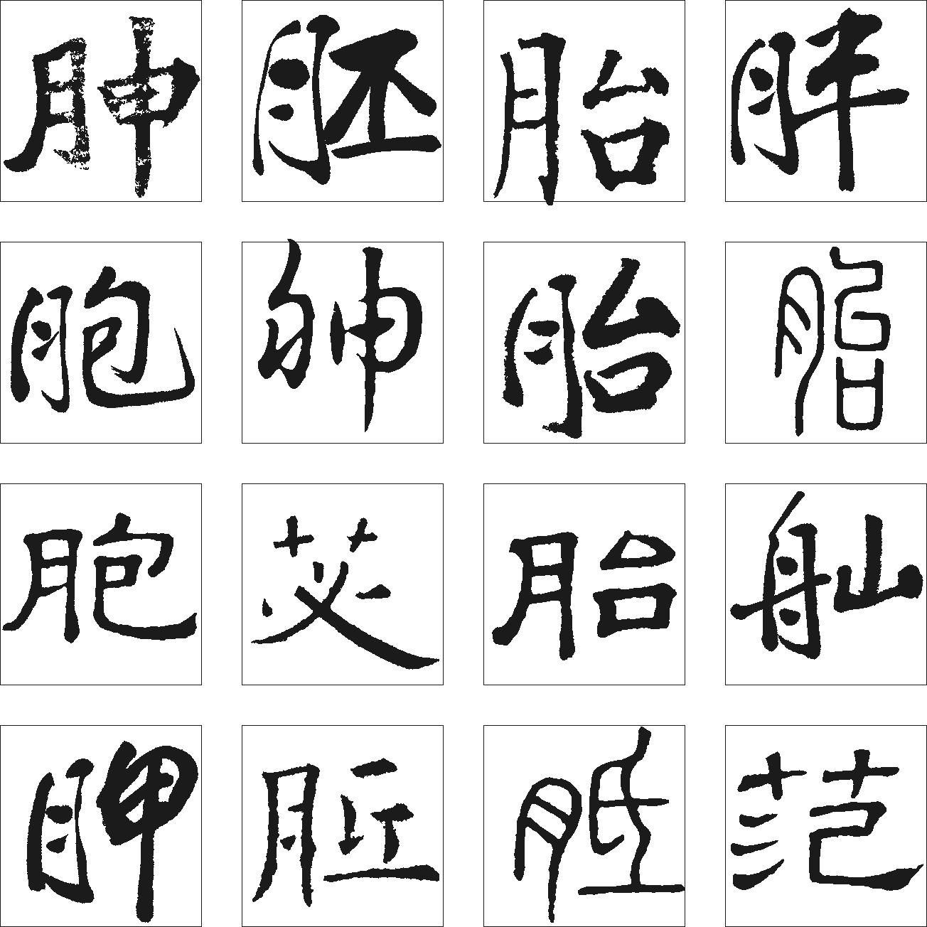 胂胚胎胖胞神脂苾舢胛胝范 艺术字 毛笔字 书法字 繁体 标志设计 