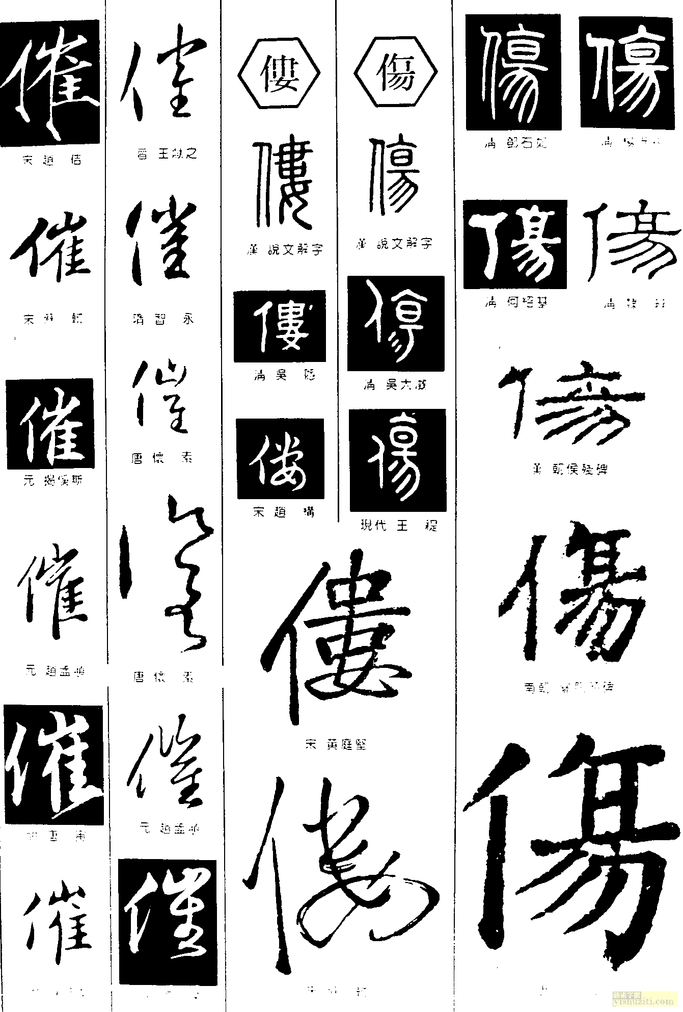 催偻伤僂傷书法字体 繁体毛笔字